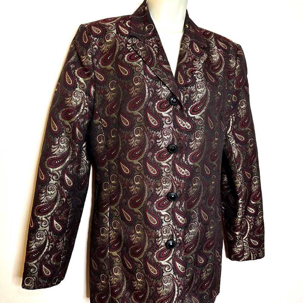 VTG Giorgio Sant'Angelo Paisley Bronze Jacquard 80s Blazer Jacket Women's 12